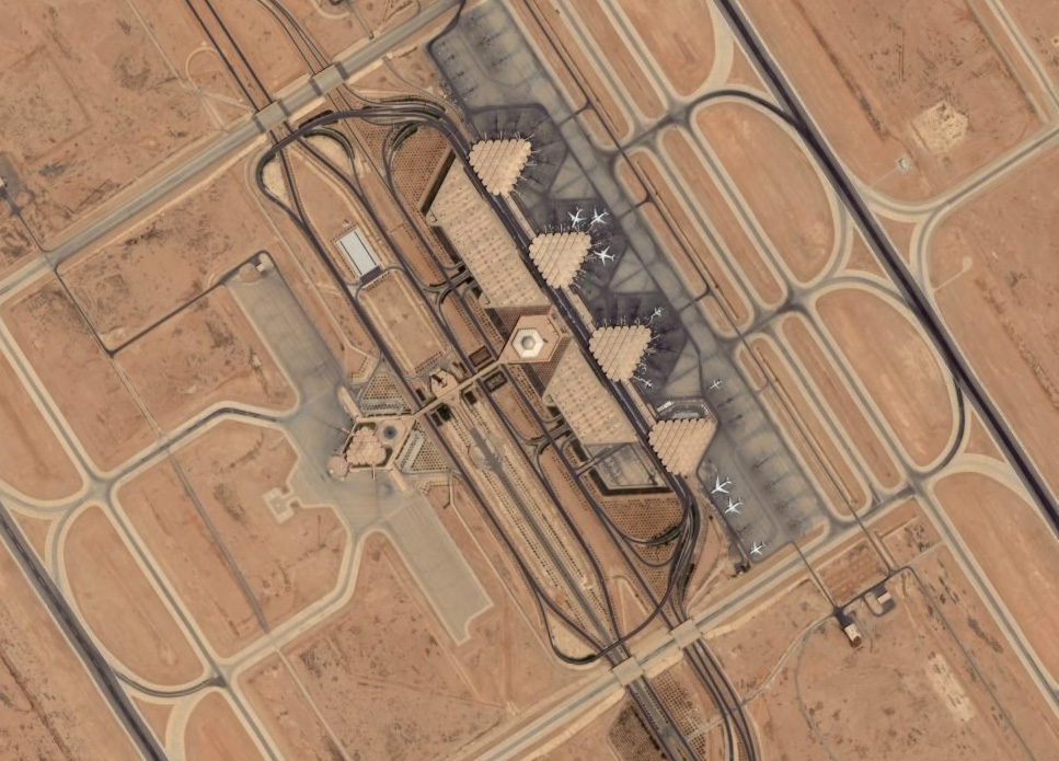 Orthorectified satellite image of King Khalid International Airport outside Riyadh, Saudi Arabia